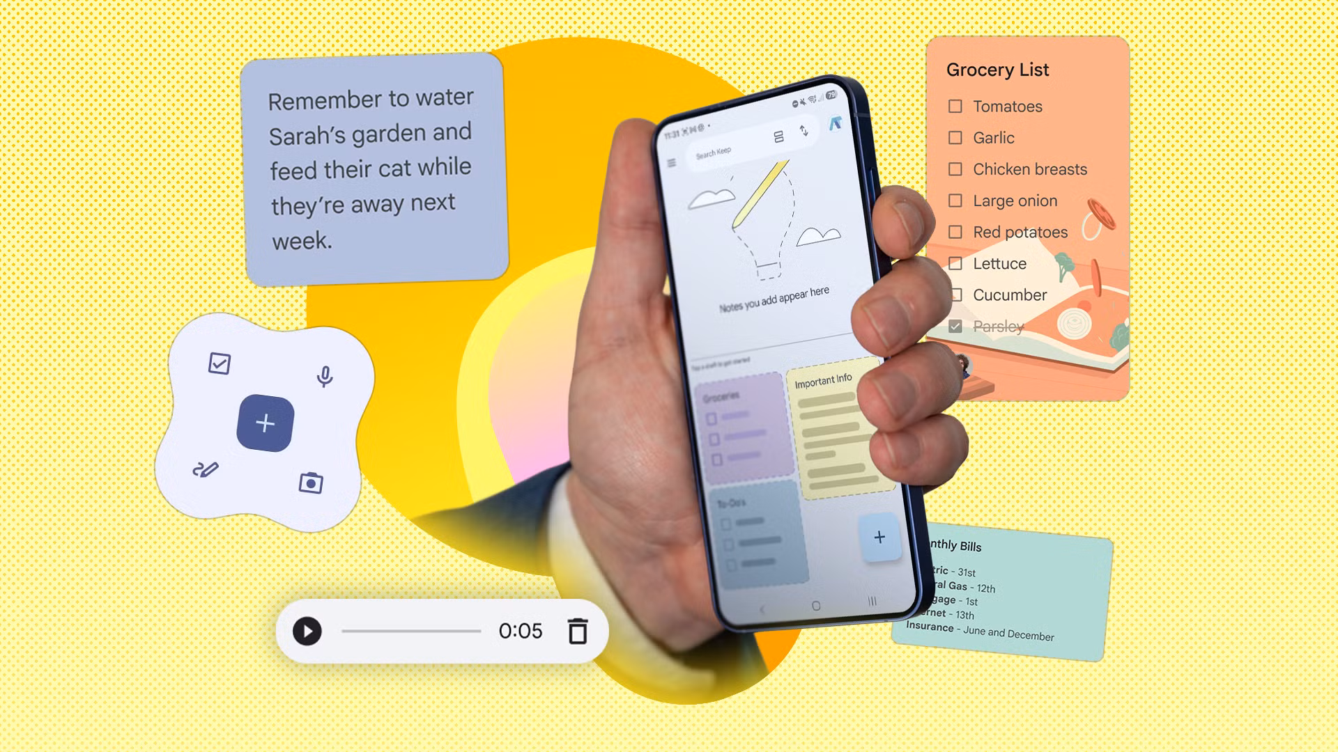 Google Keep σε smartphone με οργανωμένες σημειώσεις