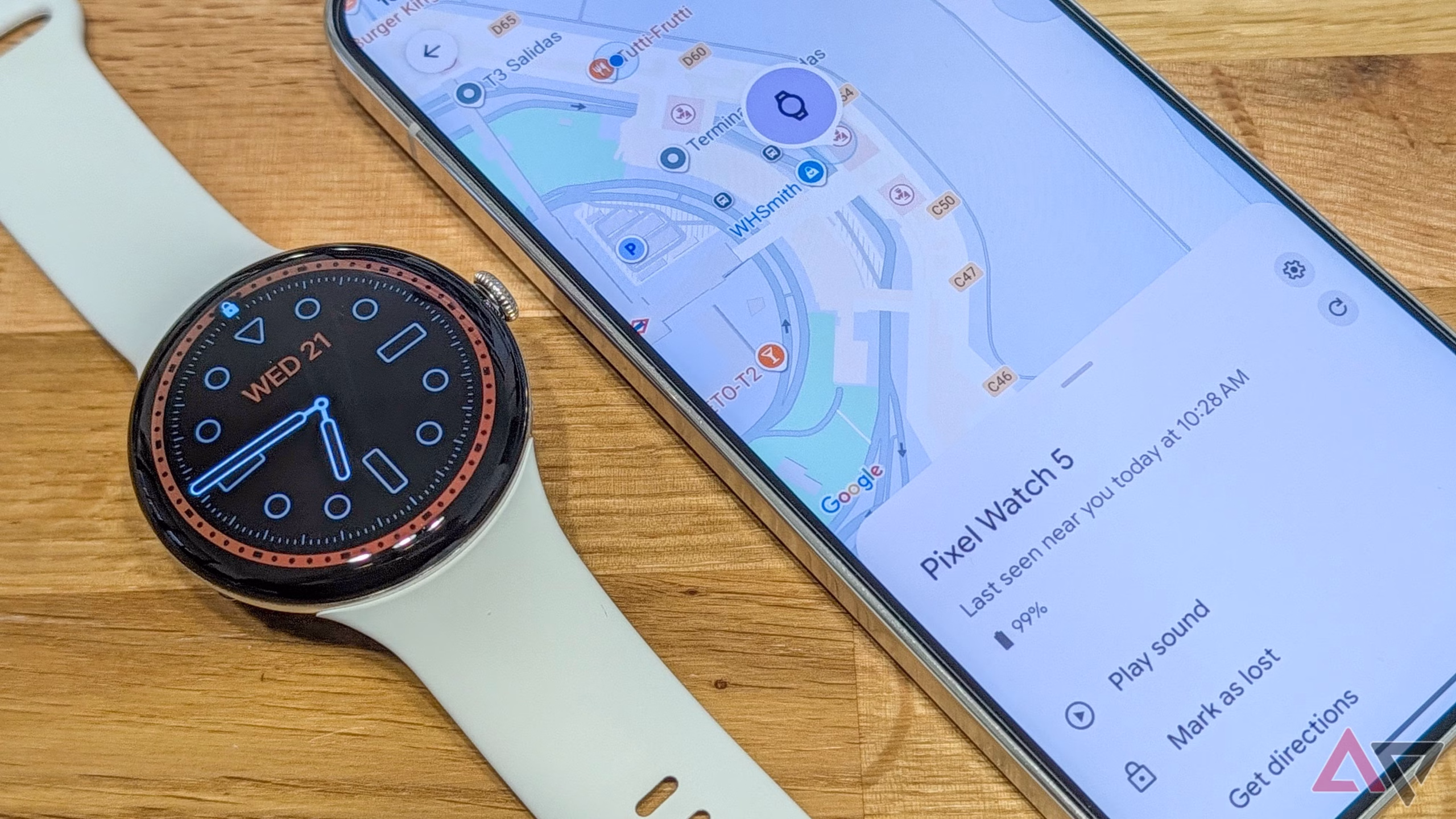 Smartwatch σε αεροδρόμιο που μπορεί να βρεθεί μέσω Find Hub